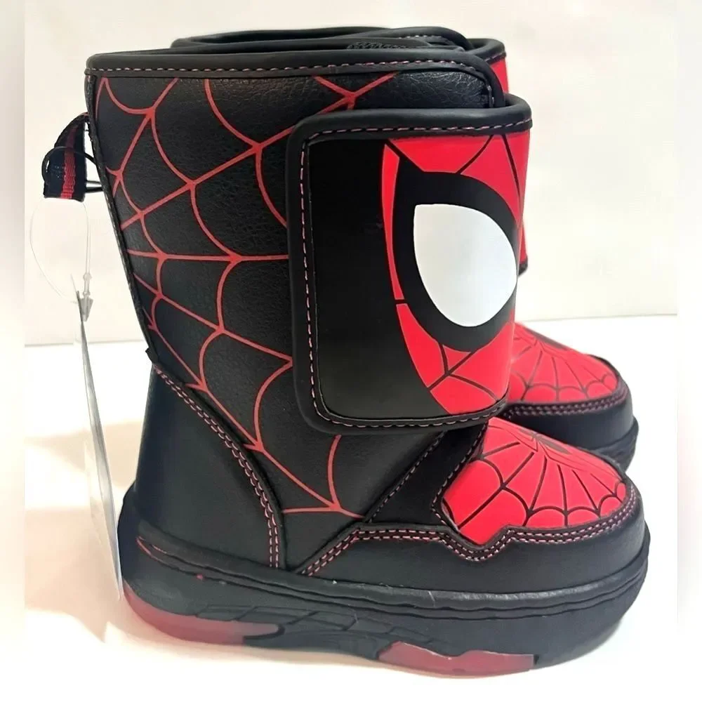 Marvel Spider-Man Themed Kids Boys Warm Winter Velcro Light-Up Boots Size 6